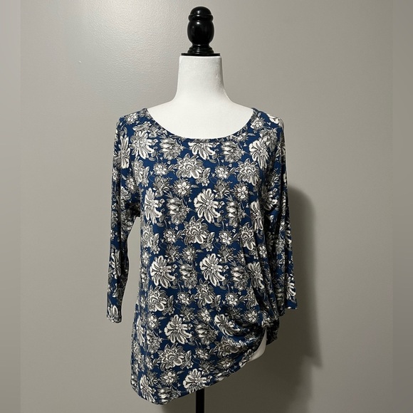 Haggar Tops - Haggar Clothing Petite 3/4 Sleeve Boatneck Tee Floral Print Stretch